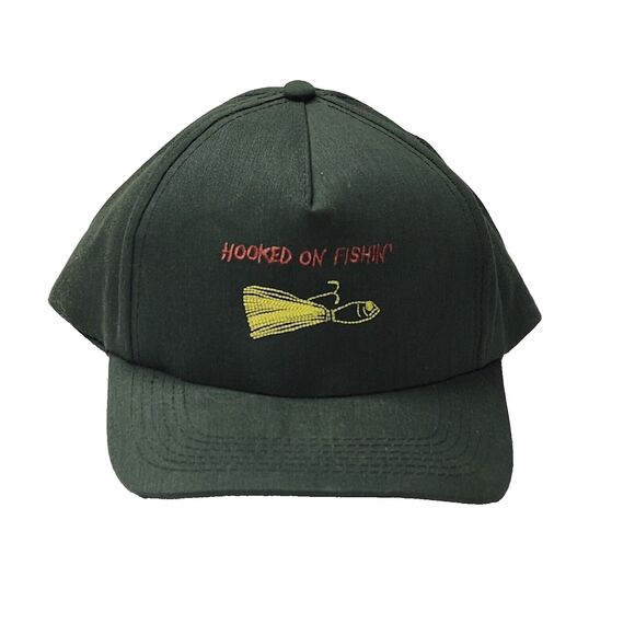 Green Hooked on Fishing Hat Cap Fly Fishing Strapback - Picture 3 of 9